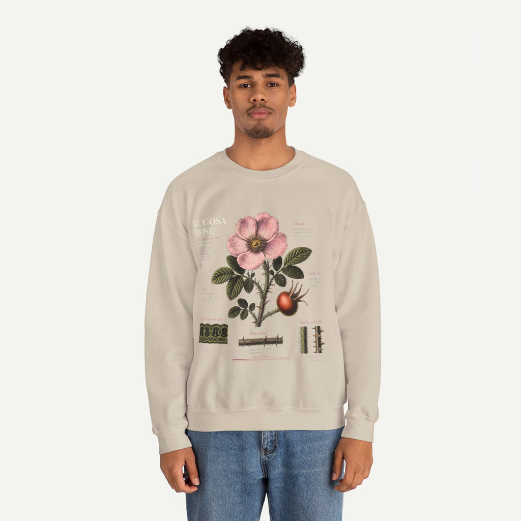 Botanical Rose Crewneck Sweatshirt – Vintage Floral Illustration