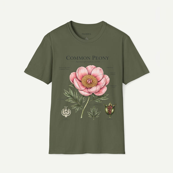 Peony Botanical T-Shirt — "Common Peony" Anatomy Floral Illustration