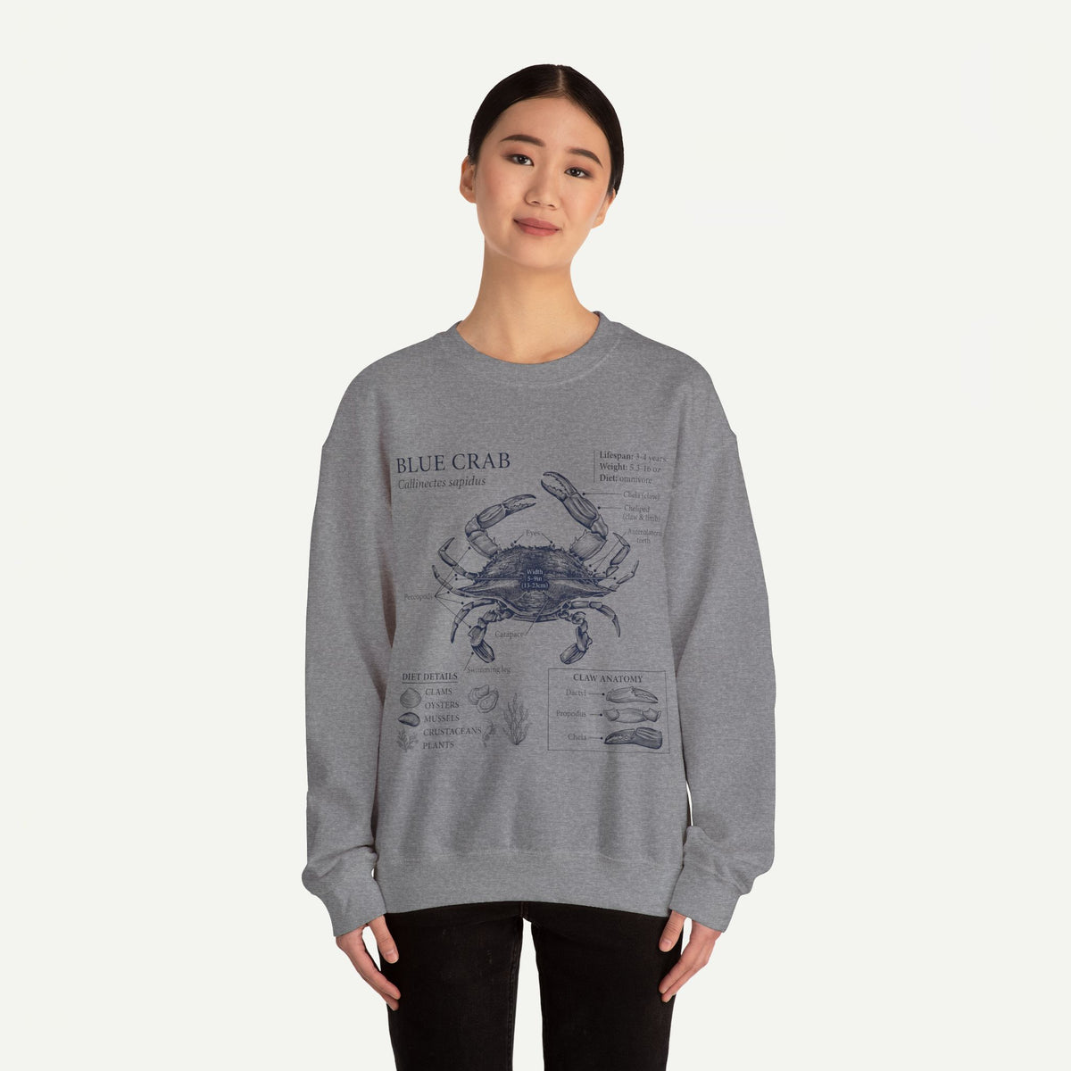 Blue Crab Anatomy Crewneck Sweatshirt – Marine Biology Graphic Pullover