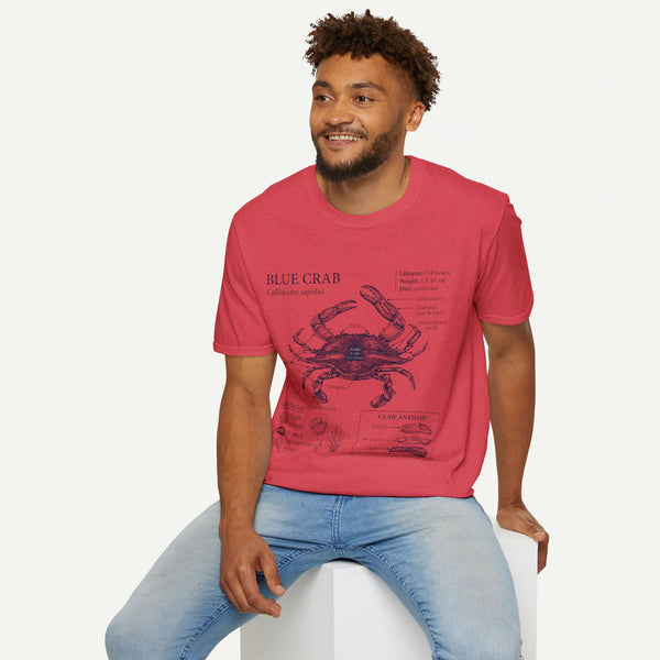 Crab Anatomy T-Shirt — Vintage Blue Crab Illustration Tee