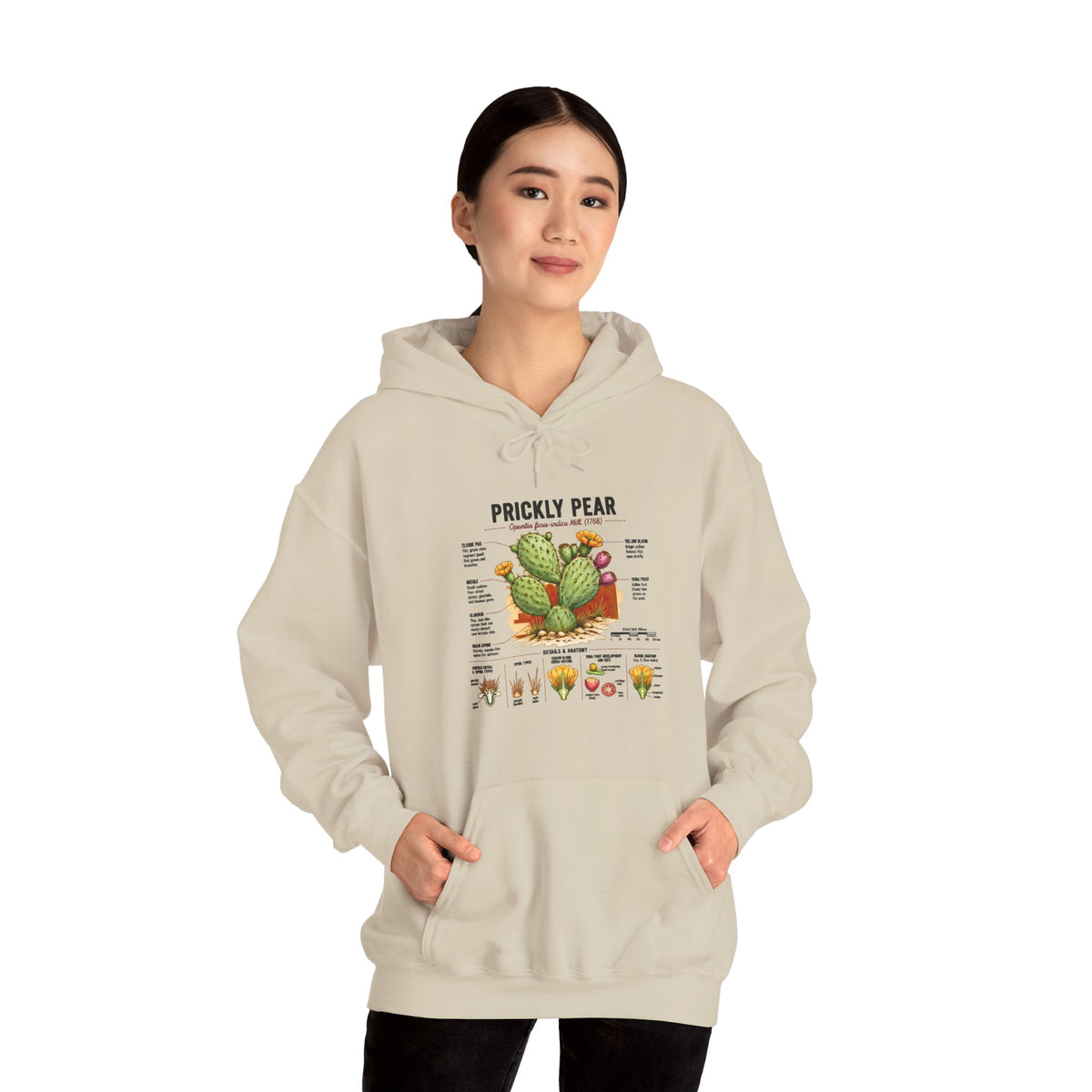 Prickly Pear Botanical Hoodie – Cactus Anatomy Illustrated Sweatshirt