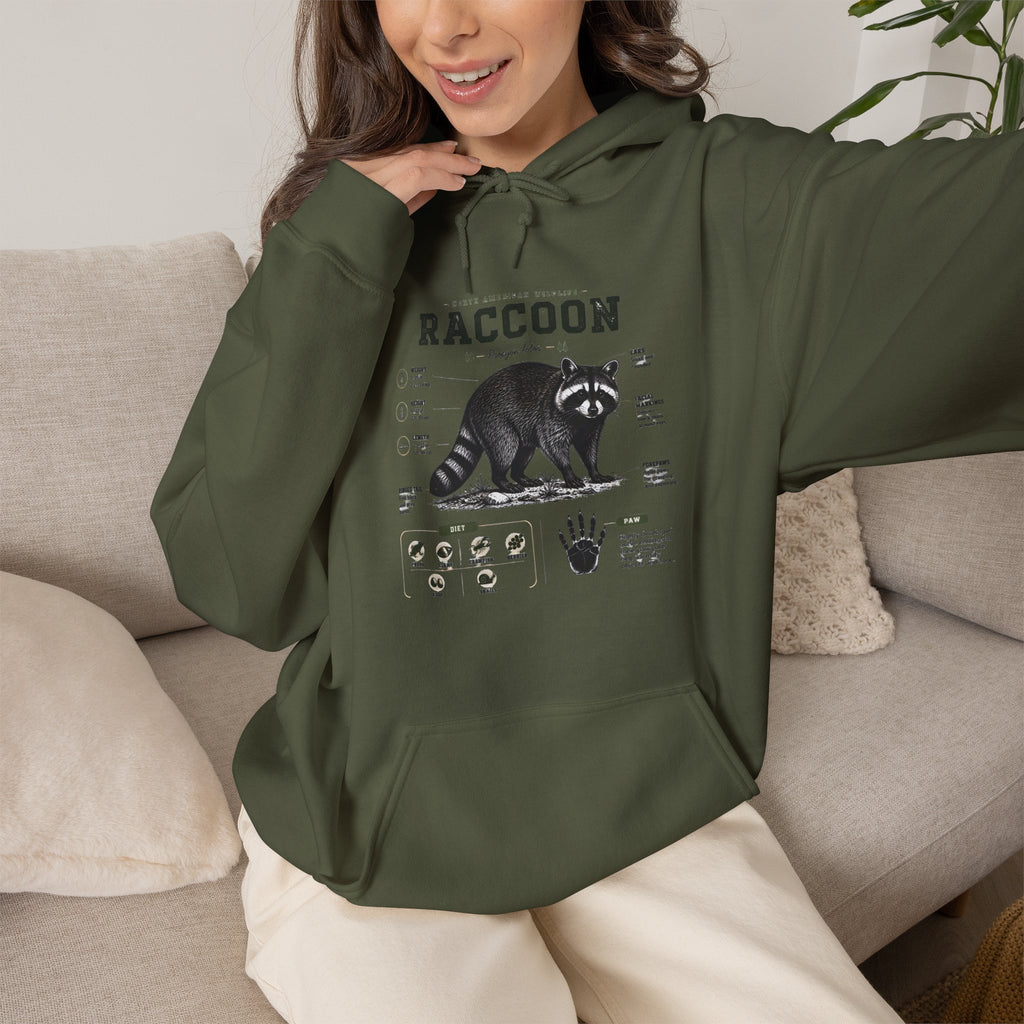 Raccoon Anatomy Hoodie — Vintage Wildlife Illustration Sweatshirt