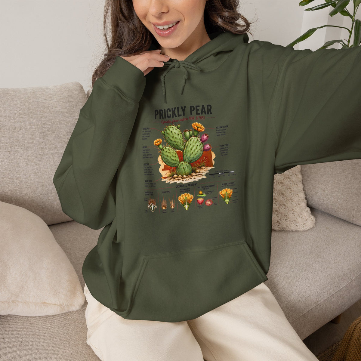 Prickly Pear Botanical Hoodie – Cactus Anatomy Illustrated Sweatshirt