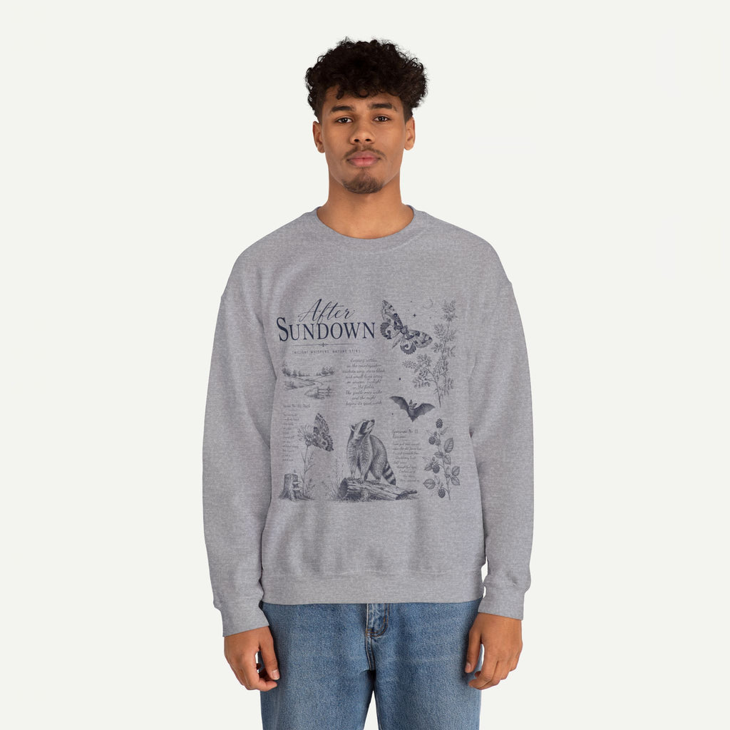 After Sundown Crewneck Sweatshirt — Moonlit Wildlife Graphic Sweatshirt