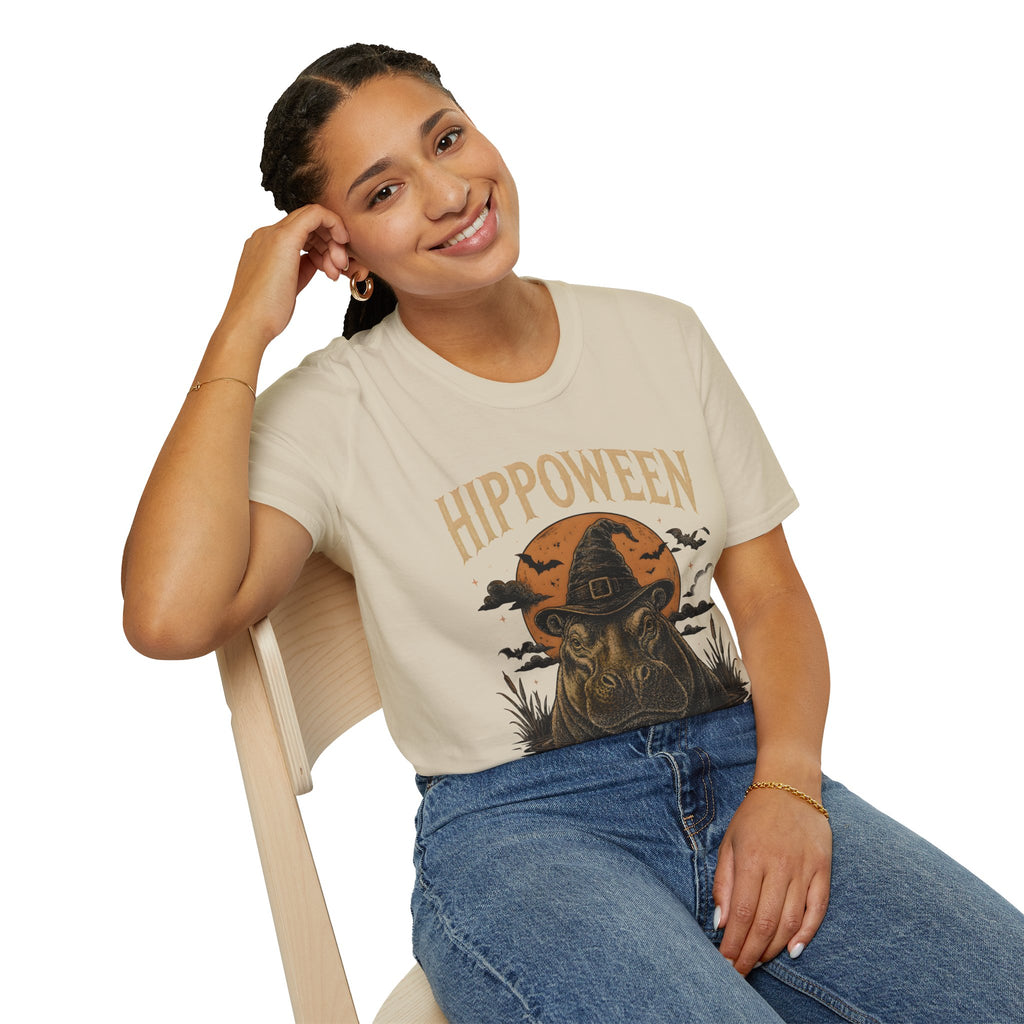 Hippoween Halloween T-Shirt — Hippo in Witch Hat Pumpkin Design