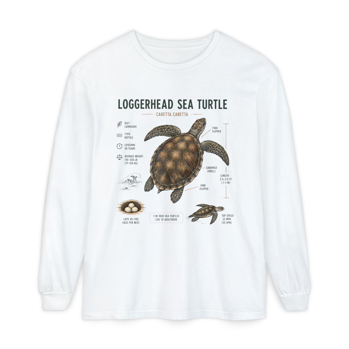 Loggerhead Sea Turtle Anatomy Long Sleeve Tee