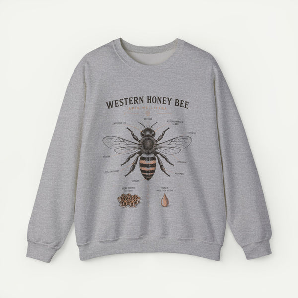 Western Honey Bee Sweatshirt — Vintage Bee Anatomy Graphic