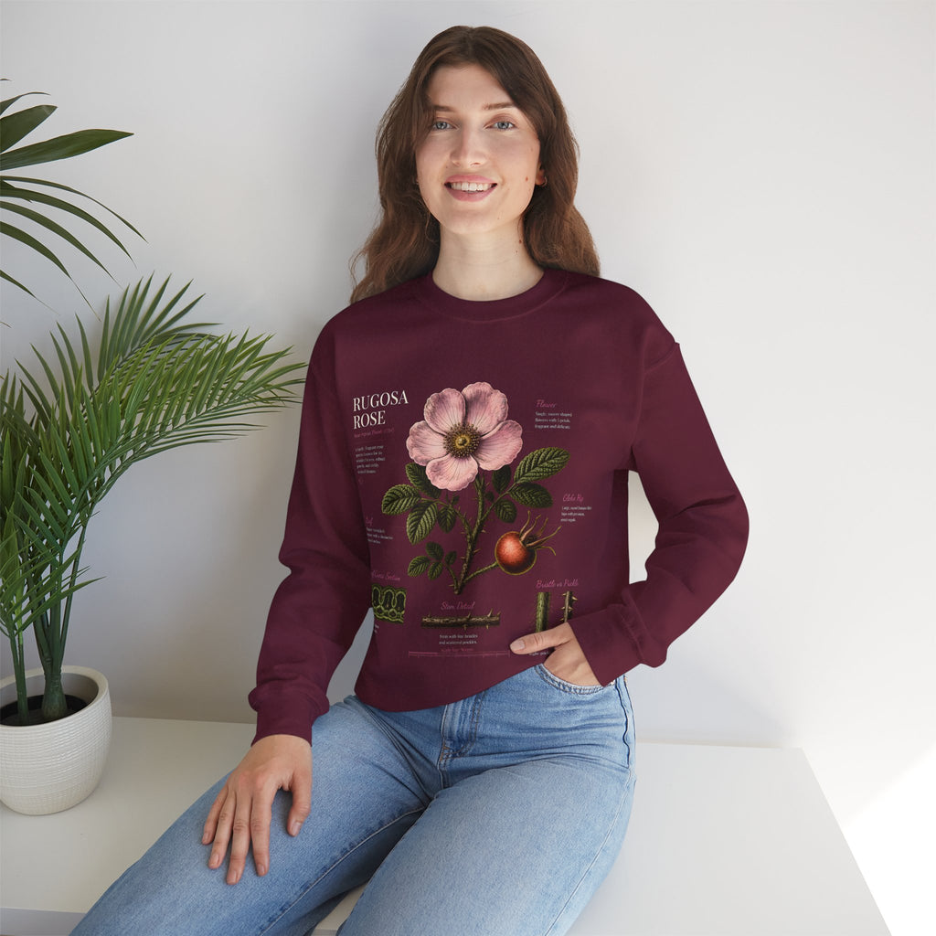 Botanical Rose Crewneck Sweatshirt – Vintage Floral Illustration