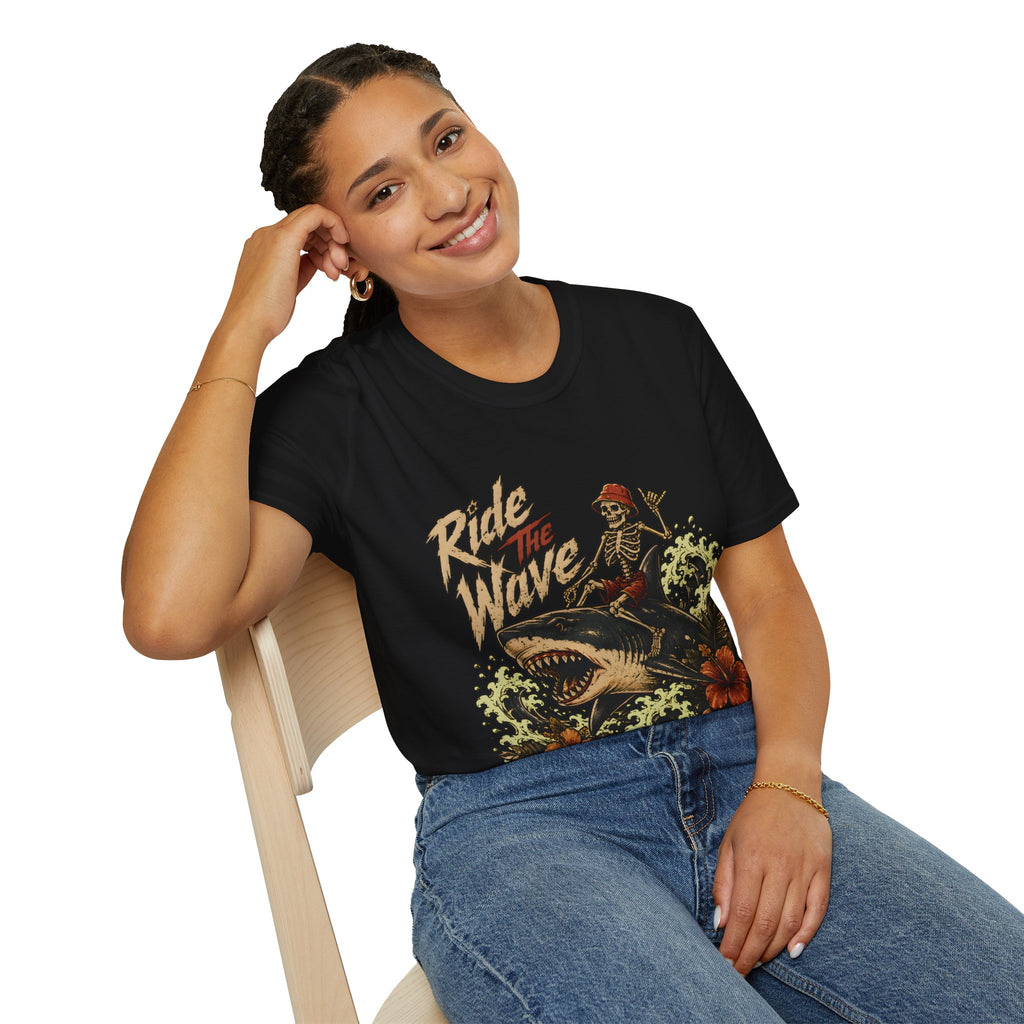 Ride The Wave Surf Skeleton T-Shirt — Vintage Beach Skull Tee