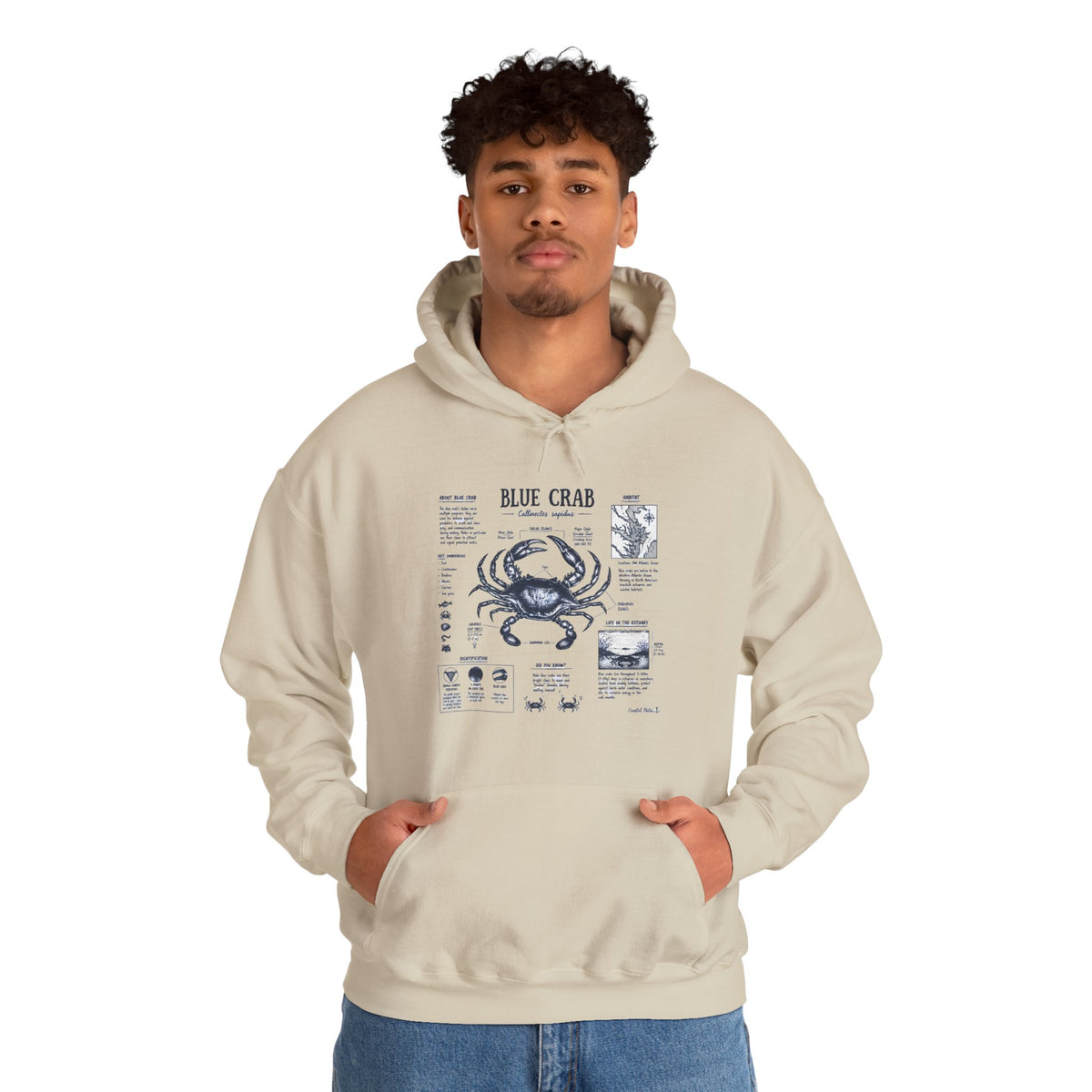 Blue Crab Anatomy Hoodie — Nautical Seafood Diagram Sweatshirt