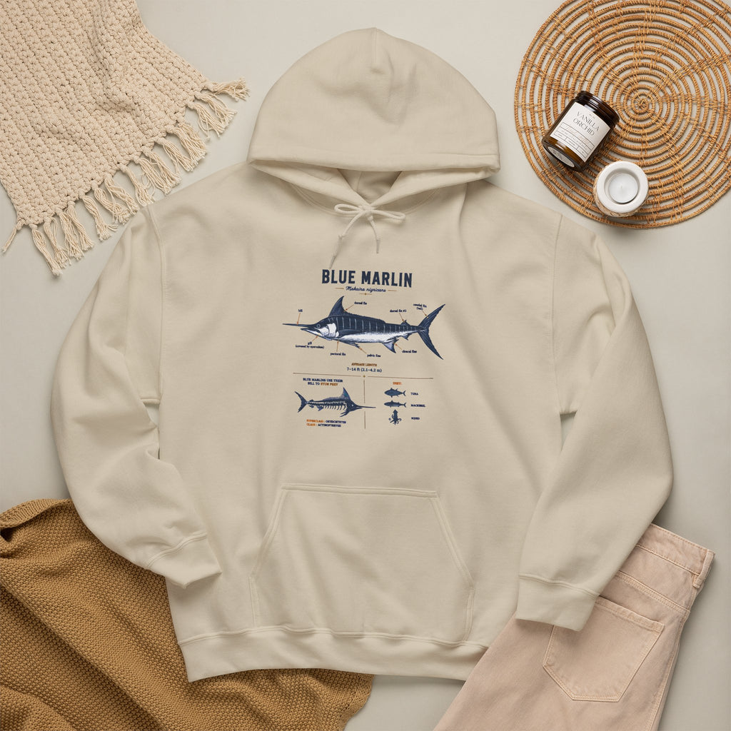 Blue Marlin Illustration Hoodie – Marine Species Diagram Fishing Sweatshirt