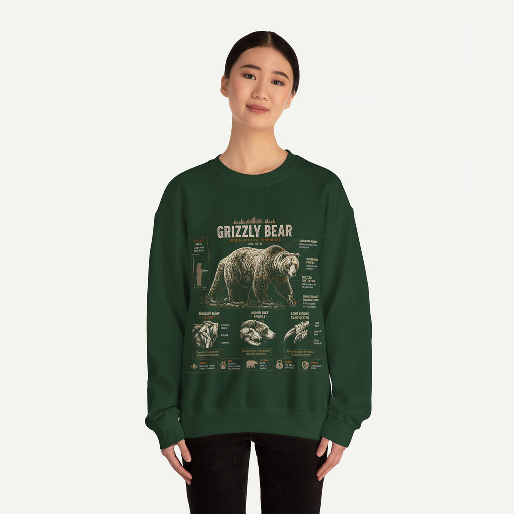 Grizzly Bear Anatomy Crewneck Sweatshirt — Vintage Wildlife Graphic Pullover