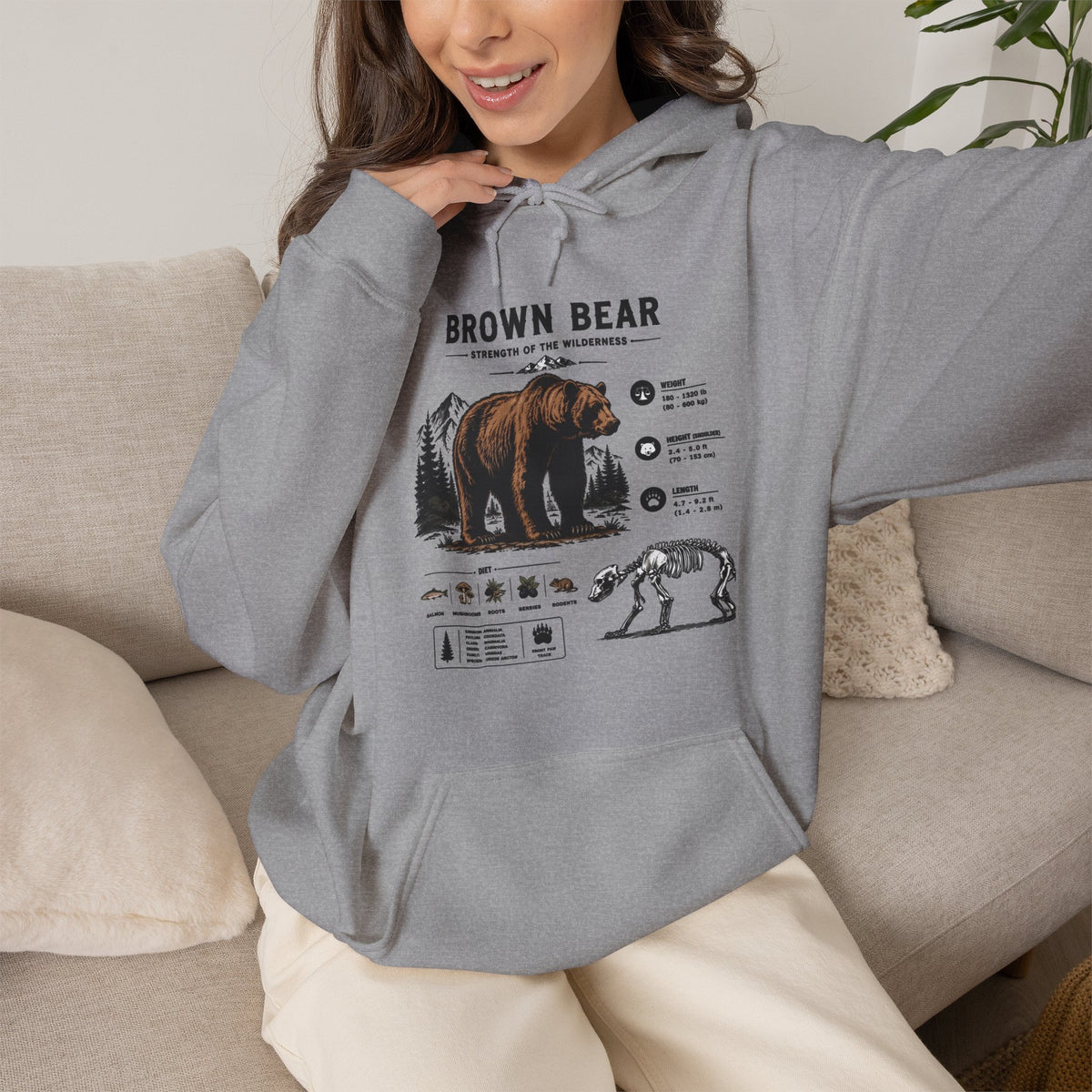 Brown Bear Anatomy Hoodie — Vintage Wildlife Graphic Sweatshirt