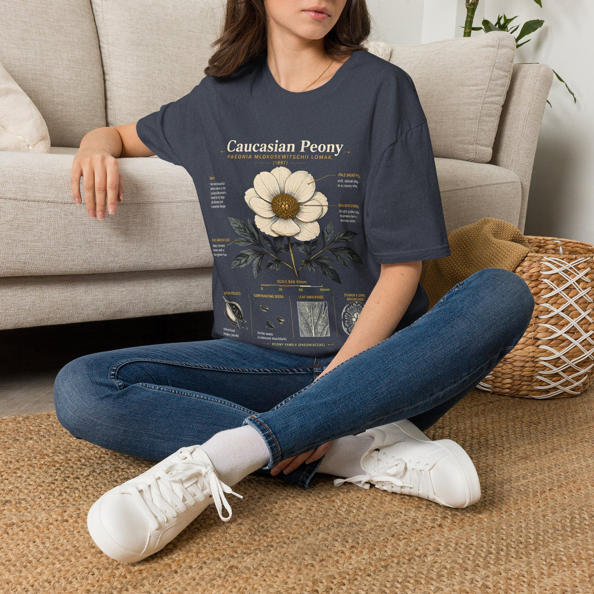 Caucasian Peony Botanical Anatomy T-Shirt — Vintage Floral Illustration Tee