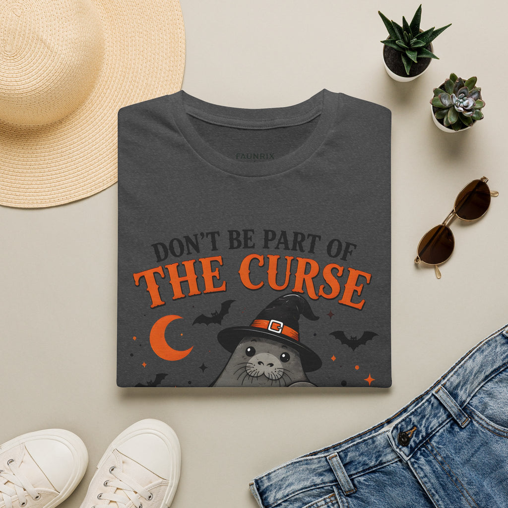 Don’t Be Part of The Curse Halloween T-Shirt — Cute Witch Cat "Be the Whole Haunting" Tee