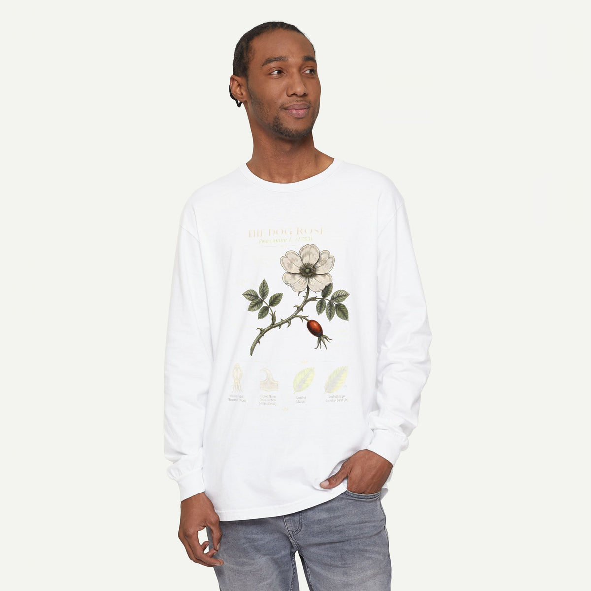 Vintage Botanical Long Sleeve Tee — Wild Rose Illustration