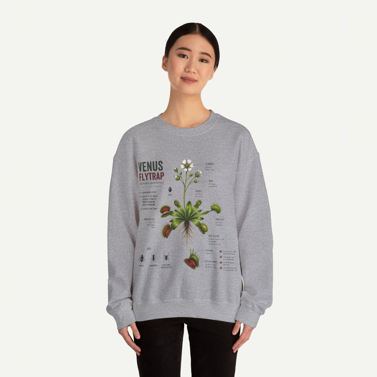 Venus Flytrap Botanical Crewneck Sweatshirt — Vintage Plant Illustration Tee
