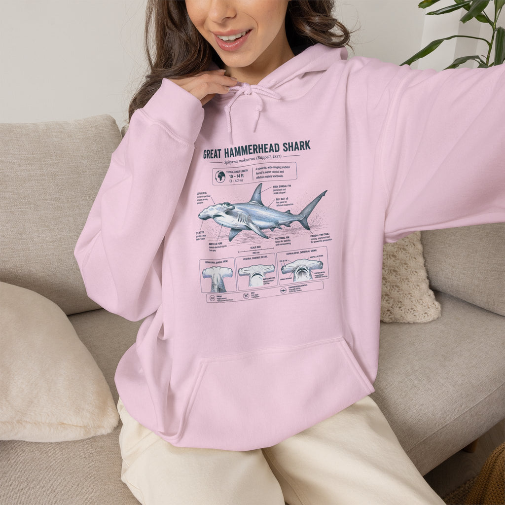 Shark Anatomy Hoodie — Great Hammerhead Shark Diagram Sweatshirt