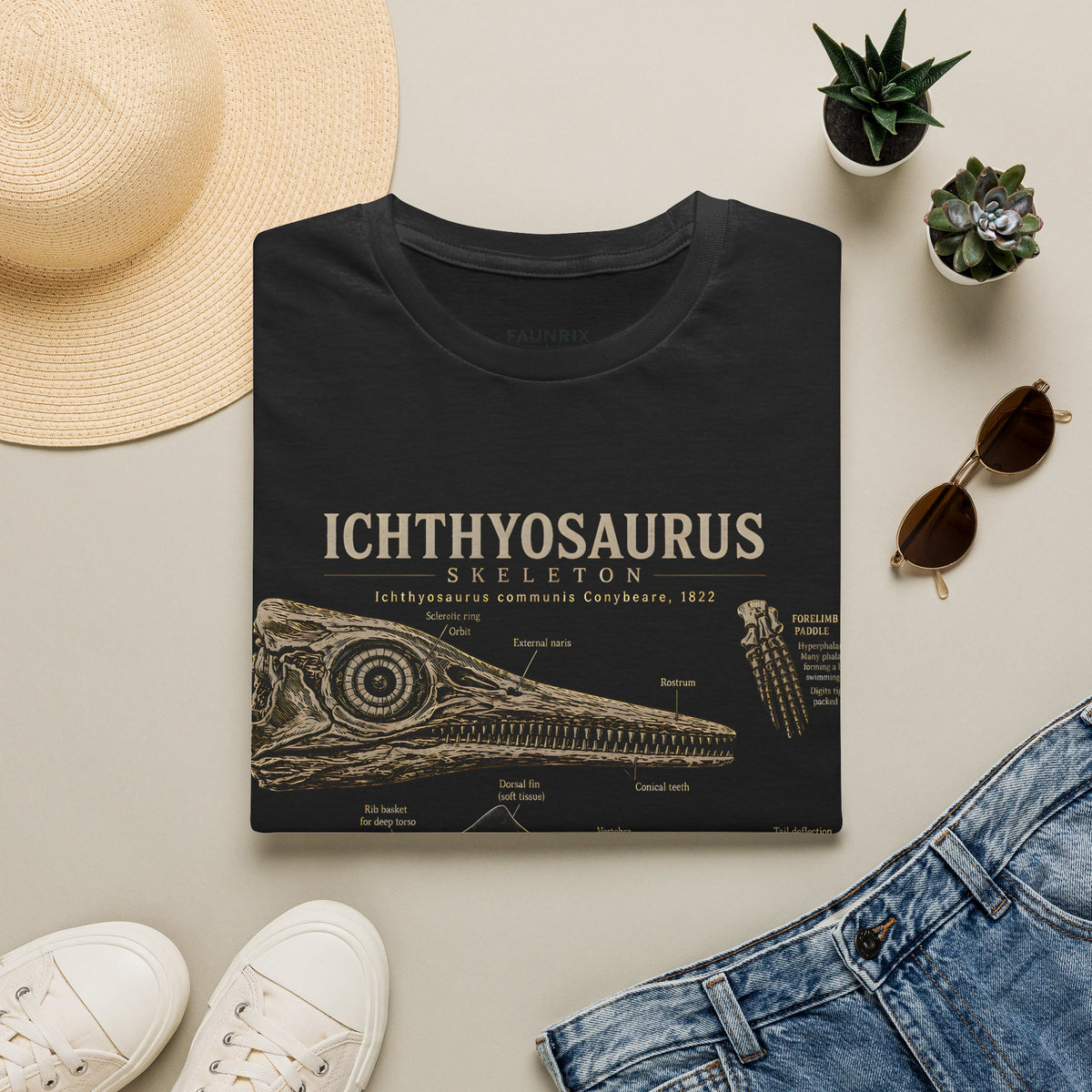 Ichthyosaurus Fossil Illustration T-Shirt