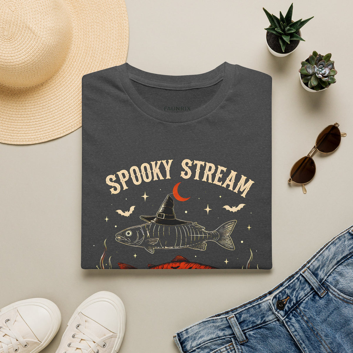 Spooky Stream T-Shirt — Halloween Fish Skeleton Graphic Tee
