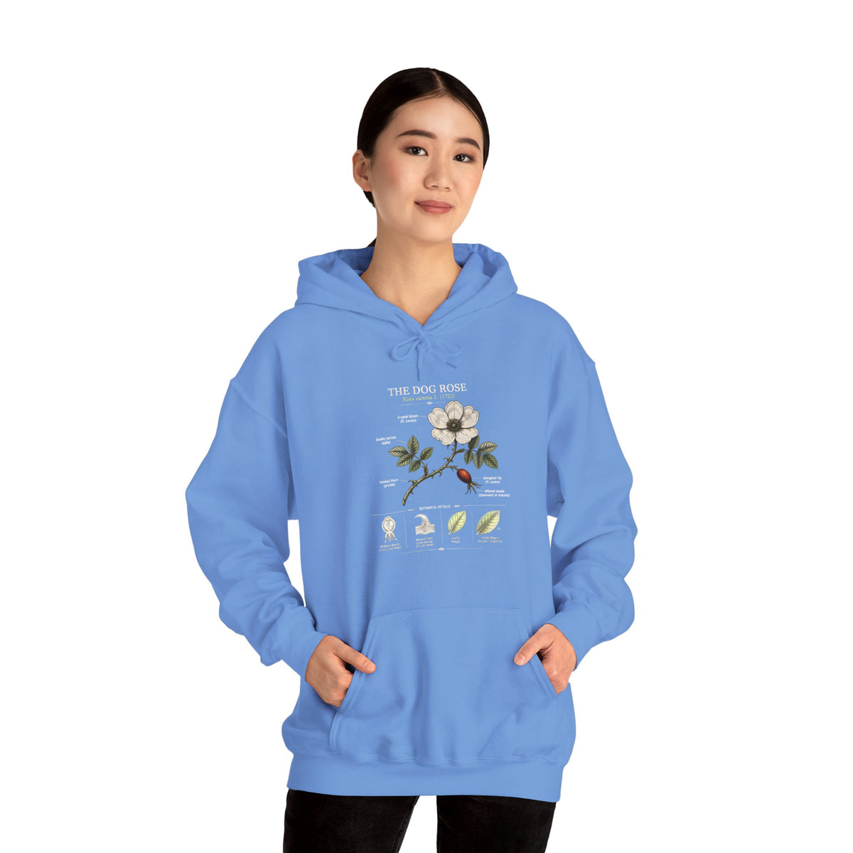Floral Botanical Hoodie – White Dogwood Illustration with Text