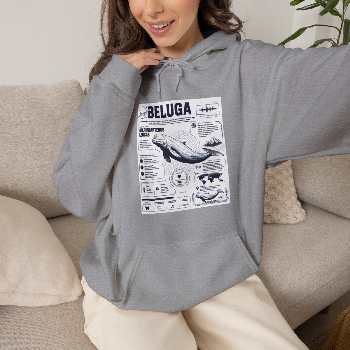 Beluga Whale Graphic Hoodie - Marine Life Diagram Sweatshirt