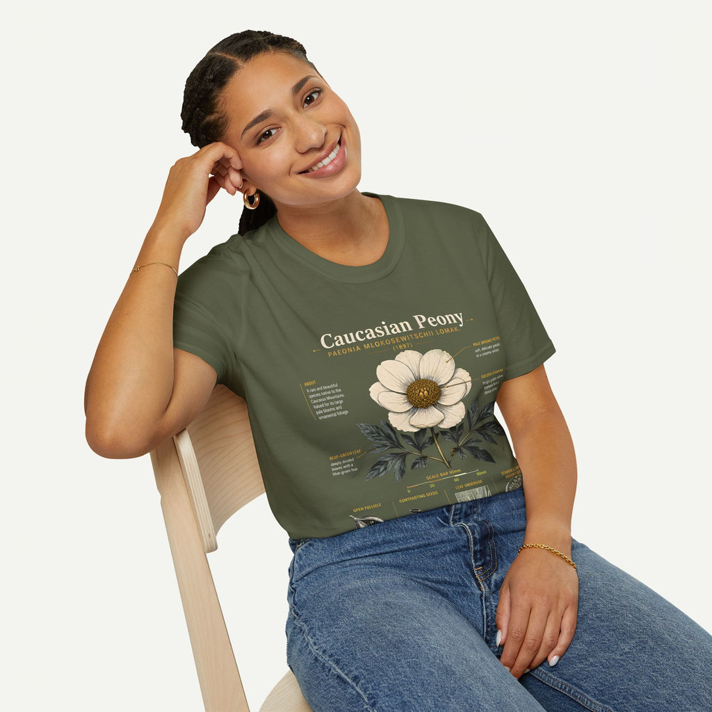 Caucasian Peony Botanical Anatomy T-Shirt — Vintage Floral Illustration Tee