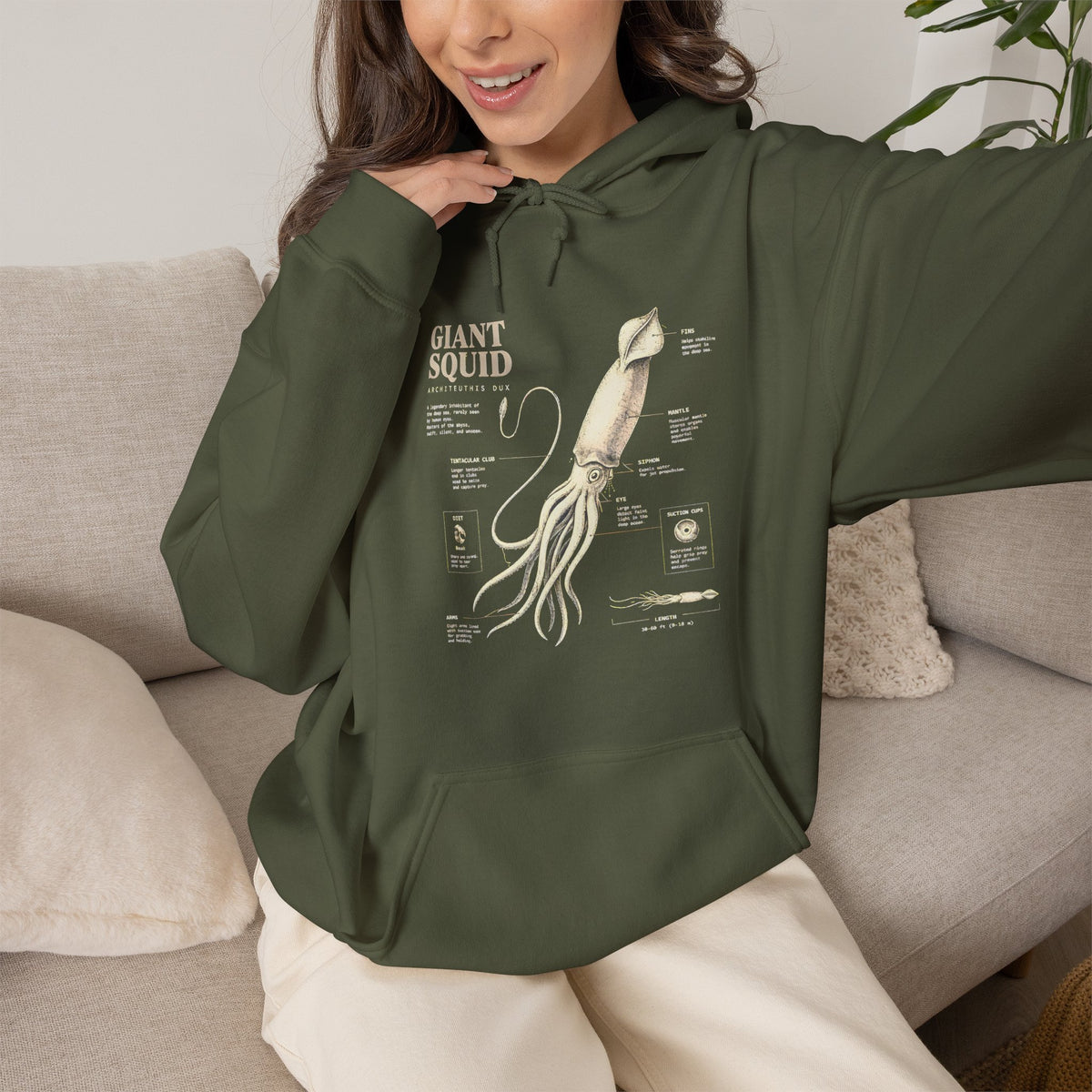 Giant Squid Hoodie – Minimal Nautical Illustration Sweatshirt