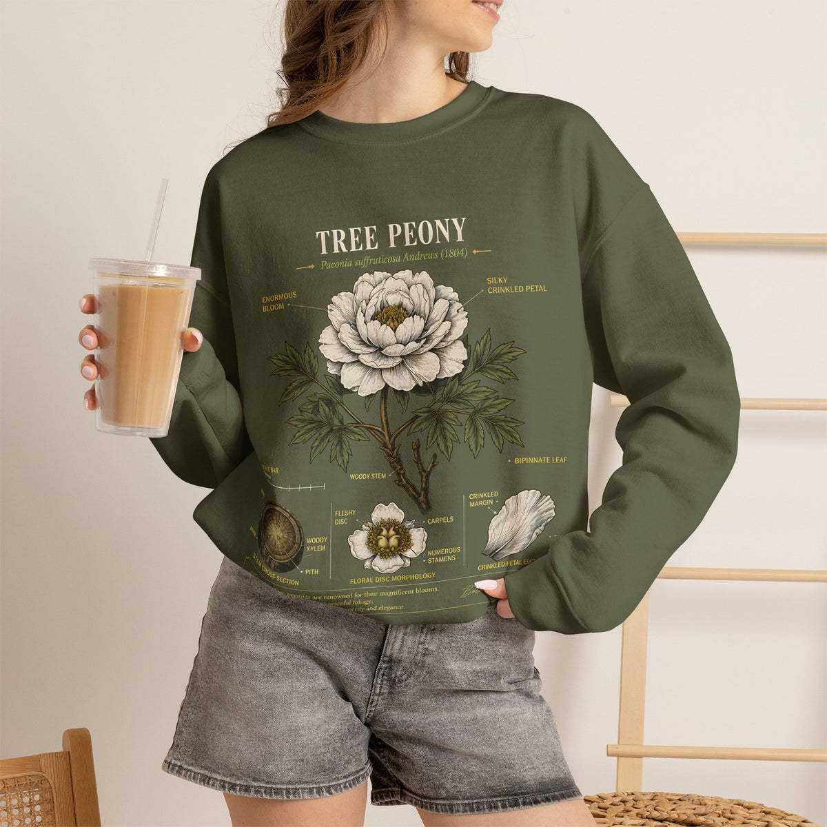 Tree Peony Botanical Sweatshirt — Vintage Flower Anatomy Crewneck