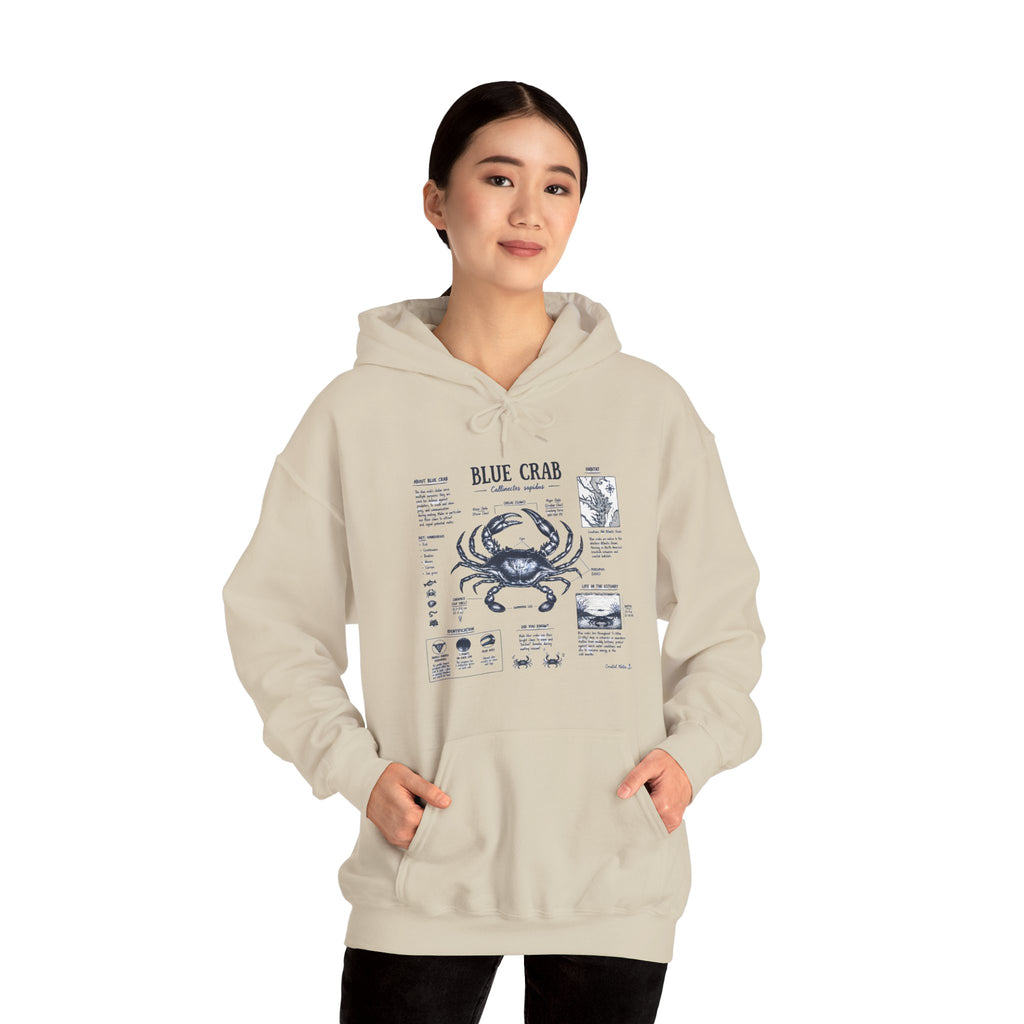 Blue Crab Anatomy Hoodie — Nautical Seafood Diagram Sweatshirt