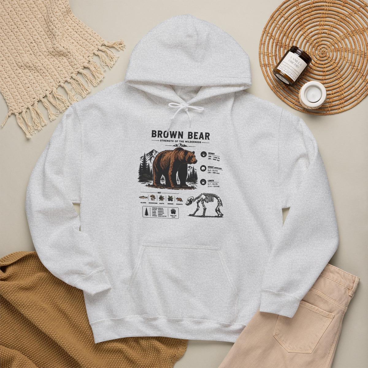 Brown Bear Anatomy Hoodie — Vintage Wildlife Graphic Sweatshirt