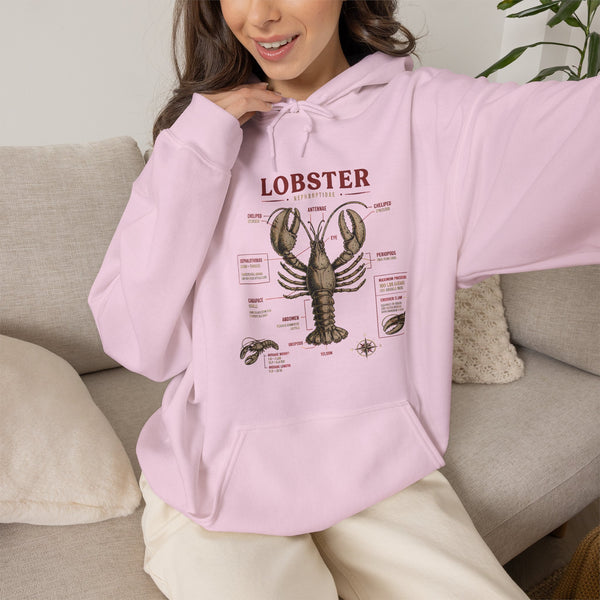 Lobster Anatomy Hoodie – Nautical Seafood Illustration Pullover