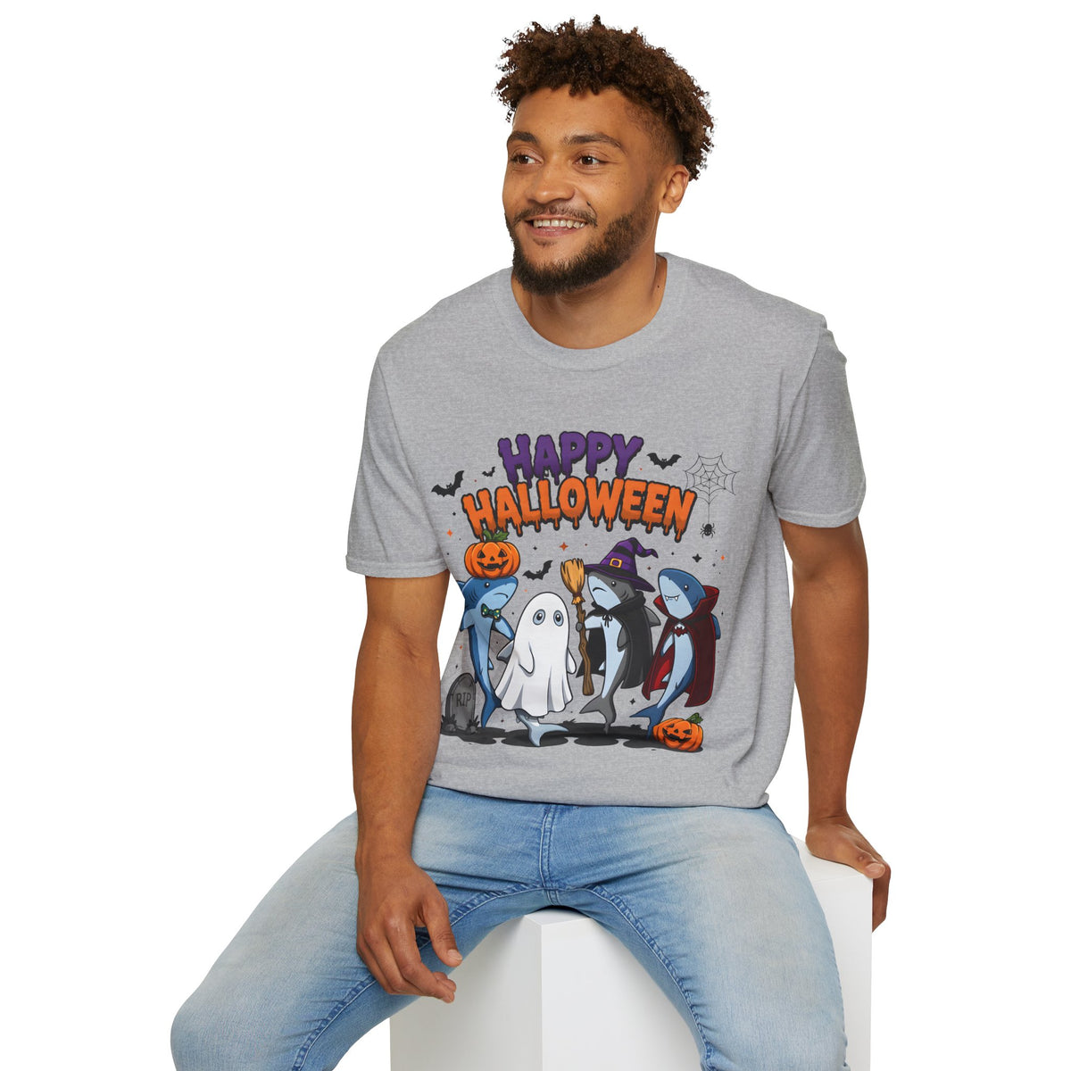 Happy Halloween T-Shirt — Cute Shark, Ghost & Pumpkin Holiday Tee