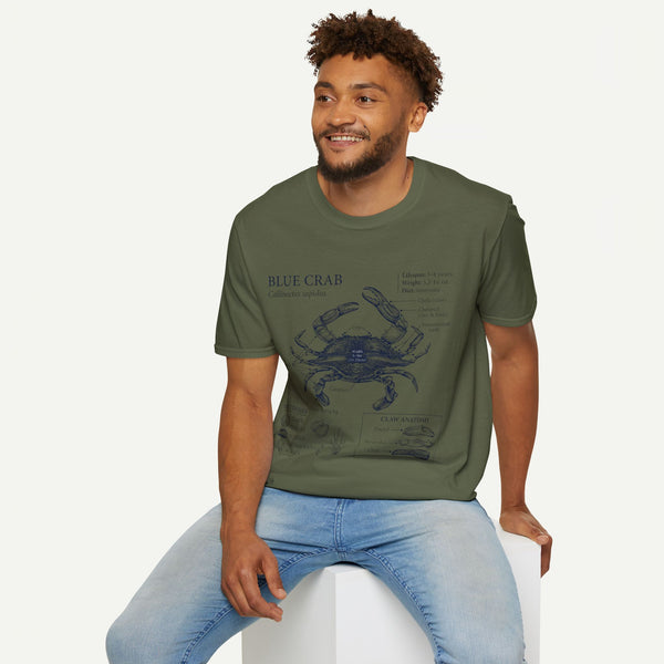 Crab Anatomy T-Shirt — Vintage Blue Crab Illustration Tee