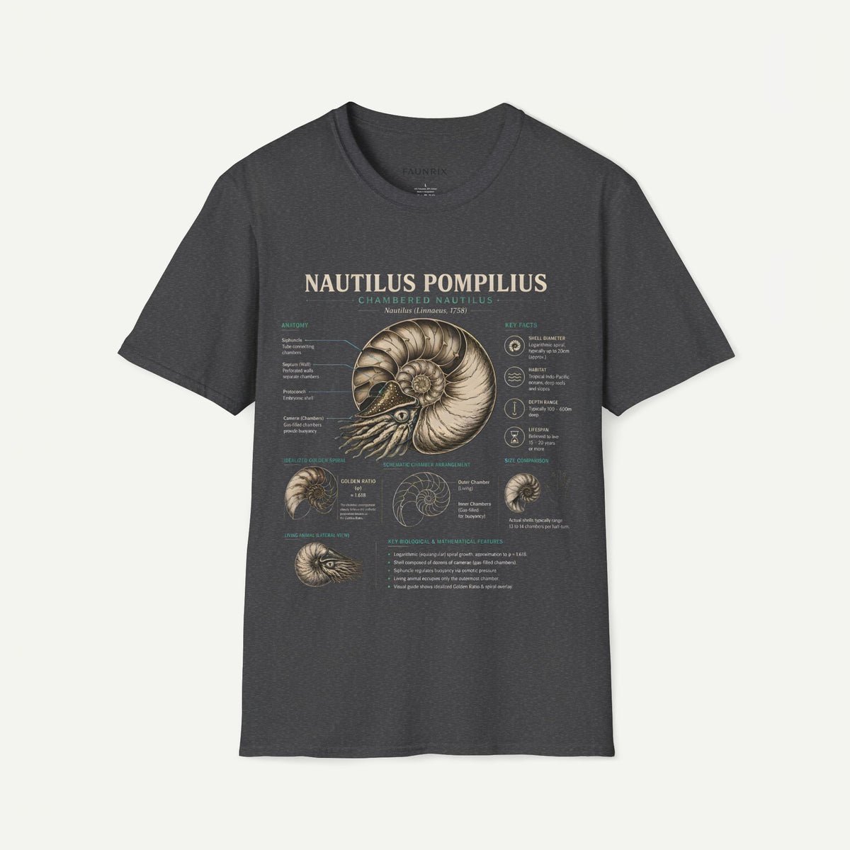 Nautilus Pompilus Shell Anatomy T-Shirt — Vintage Scientific Illustration Tee