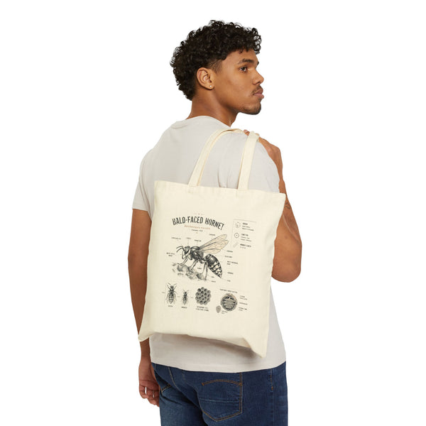 Bald-Faced Hornet Anatomy Cotton Tote Bag — Vintage Entomology Illustration