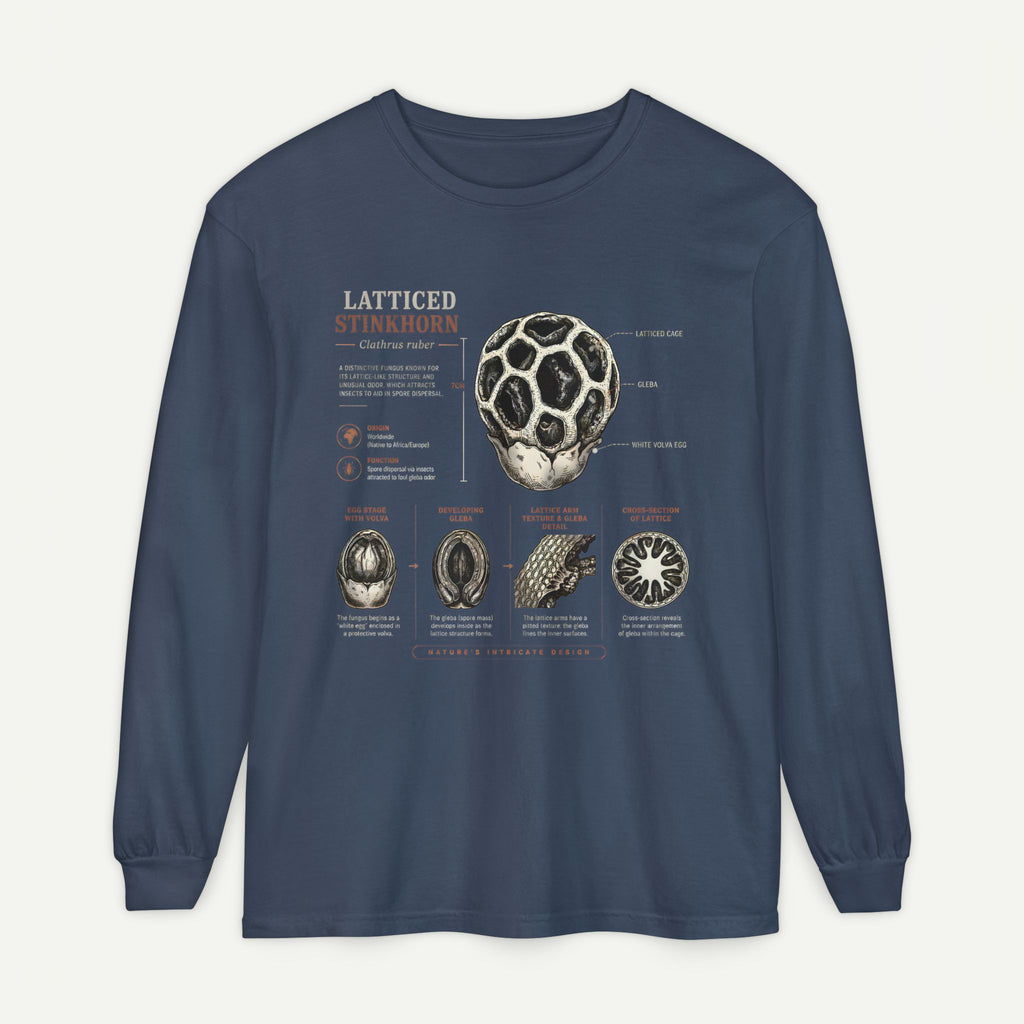 Latticed Stinkhorn Mushroom Diagram Long Sleeve Tee