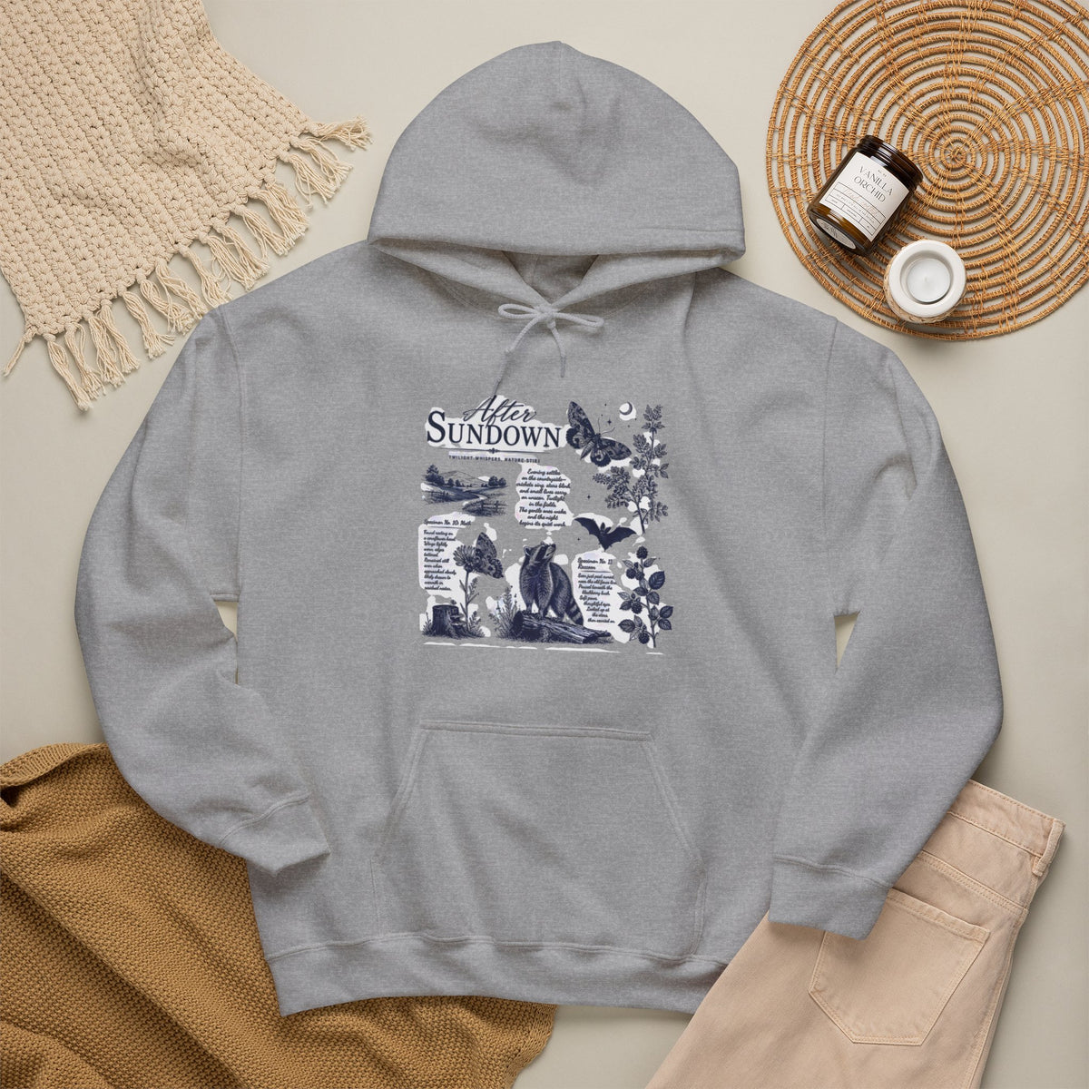 Sunset Foxes Hoodie — "After Sundown" Nature Graphic Pullover