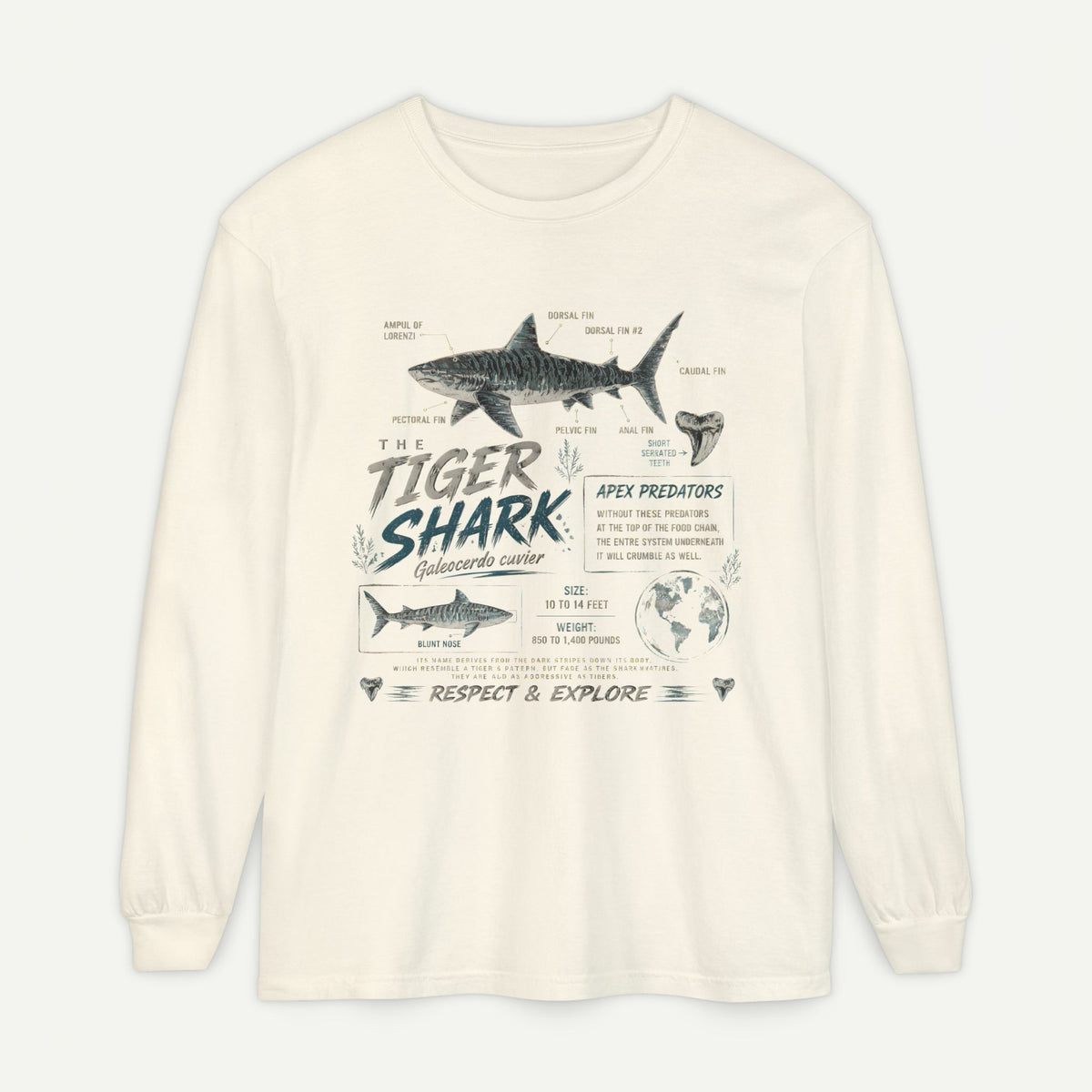 Tiger Shark Graphic Long Sleeve Tee — 'Tiger Shark' Educational Ocean Shirt Main image