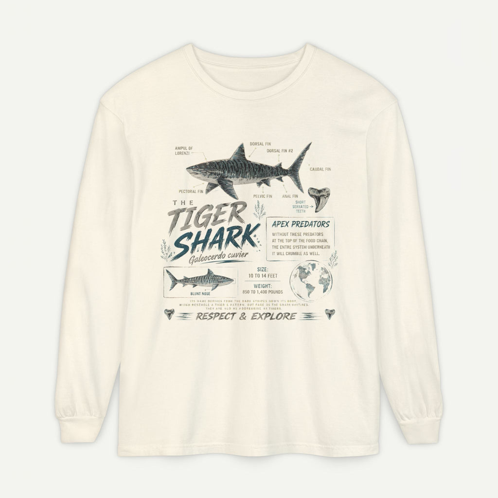Tiger Shark Graphic Long Sleeve Tee — 'Tiger Shark' Educational Ocean Shirt