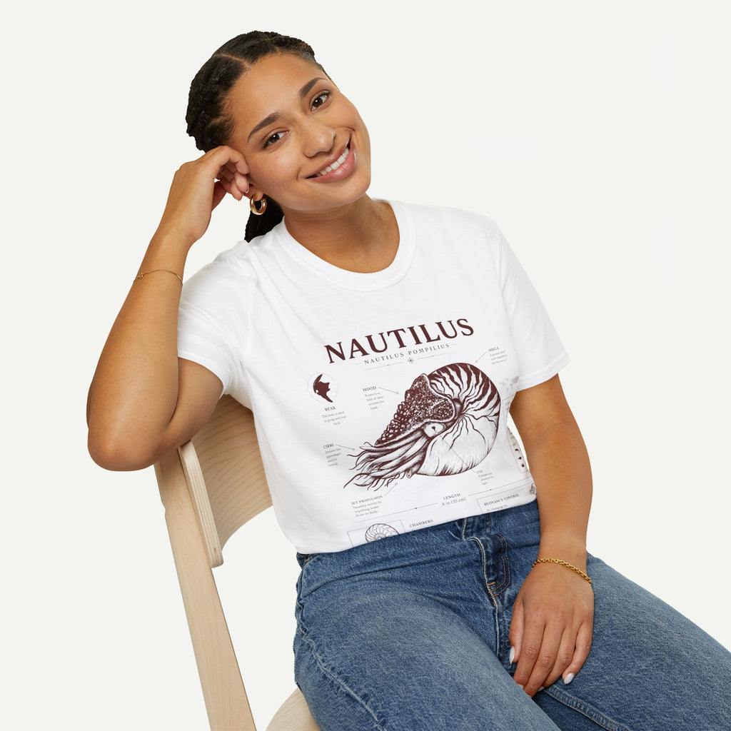 Nautilus Shell  Anatomy Graphic T-Shirt — Vintage Marine Biology Illustration