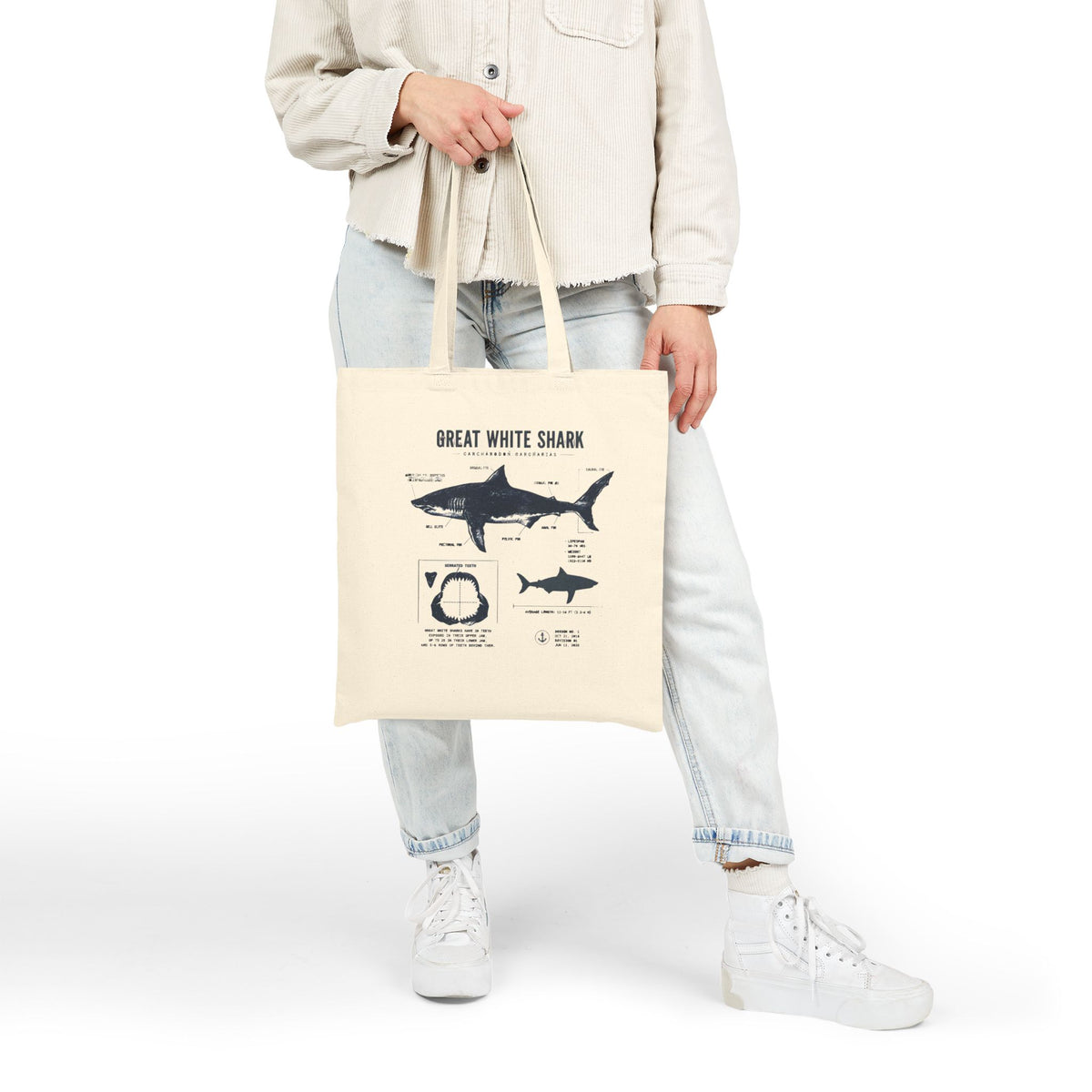 Great White Shark Anatomy Canvas Tote