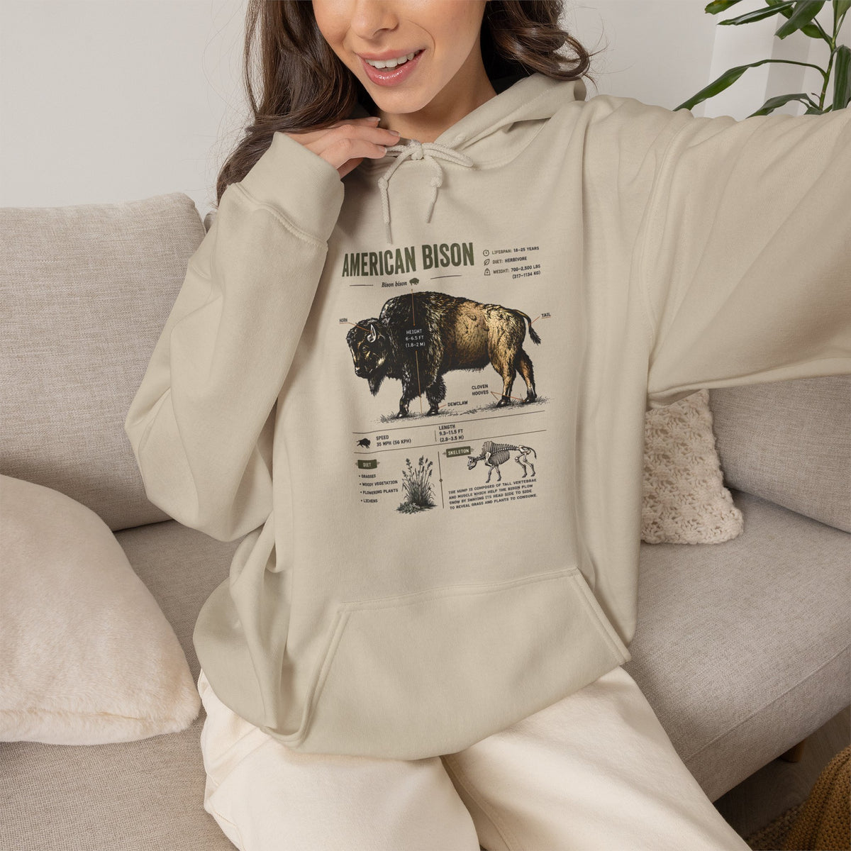Bison Anatomy Hoodie — American Bison Illustration & Facts Sweatshirt