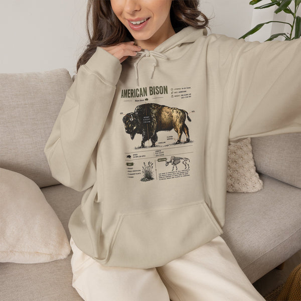 Bison Anatomy Hoodie — American Bison Illustration & Facts Sweatshirt