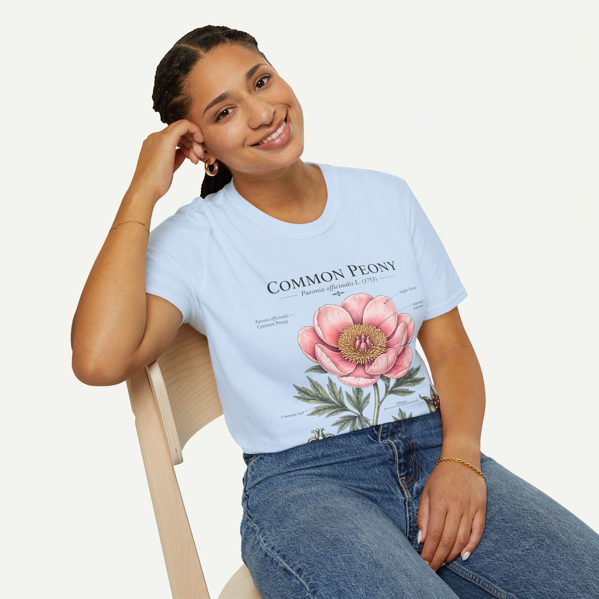 Peony Botanical T-Shirt — "Common Peony" Anatomy Floral Illustration