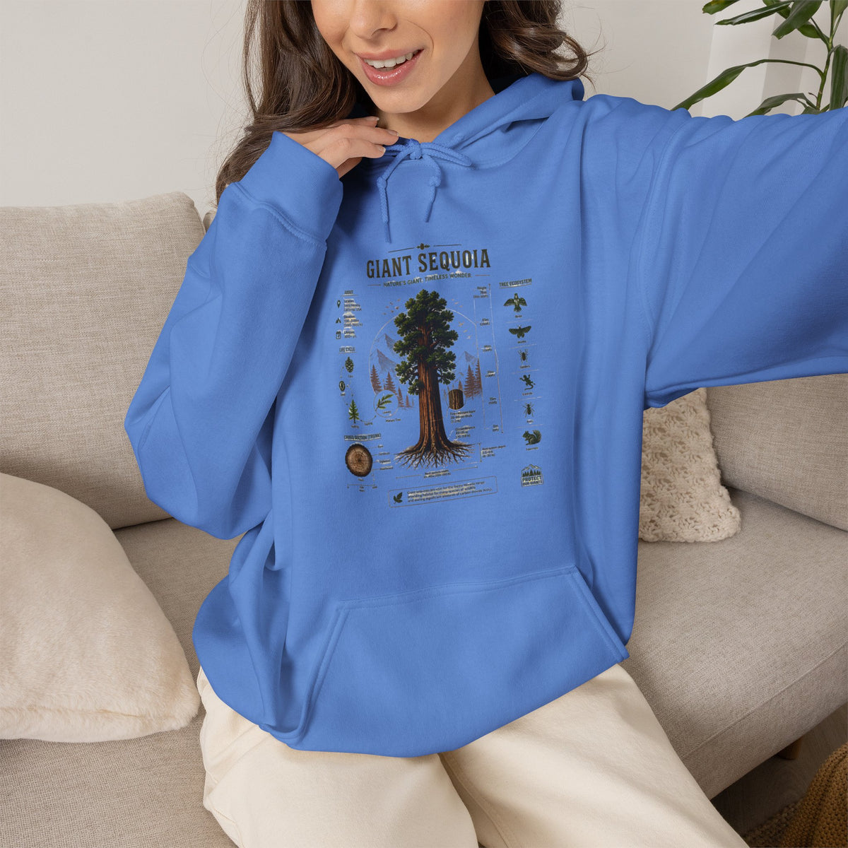 Giant Sequoia Botanical Hoodie — Vintage Tree Illustration & Facts