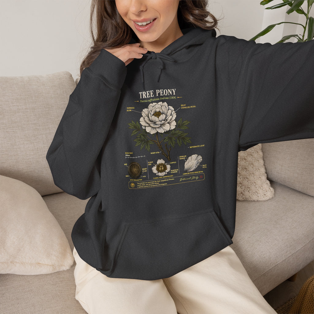 Floral Anatomy Hoodie — 'Tree Peony' Botanical Diagram Pullover
