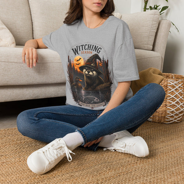 Witching Season T-Shirt — Halloween Witch Raccoon Graphic Tee