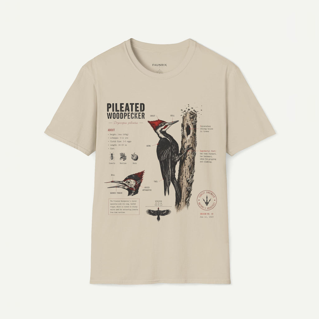 Pileated WoodpeckerAnatomy T-Shirt — Vintage Ornithology Bird Illustration Tee