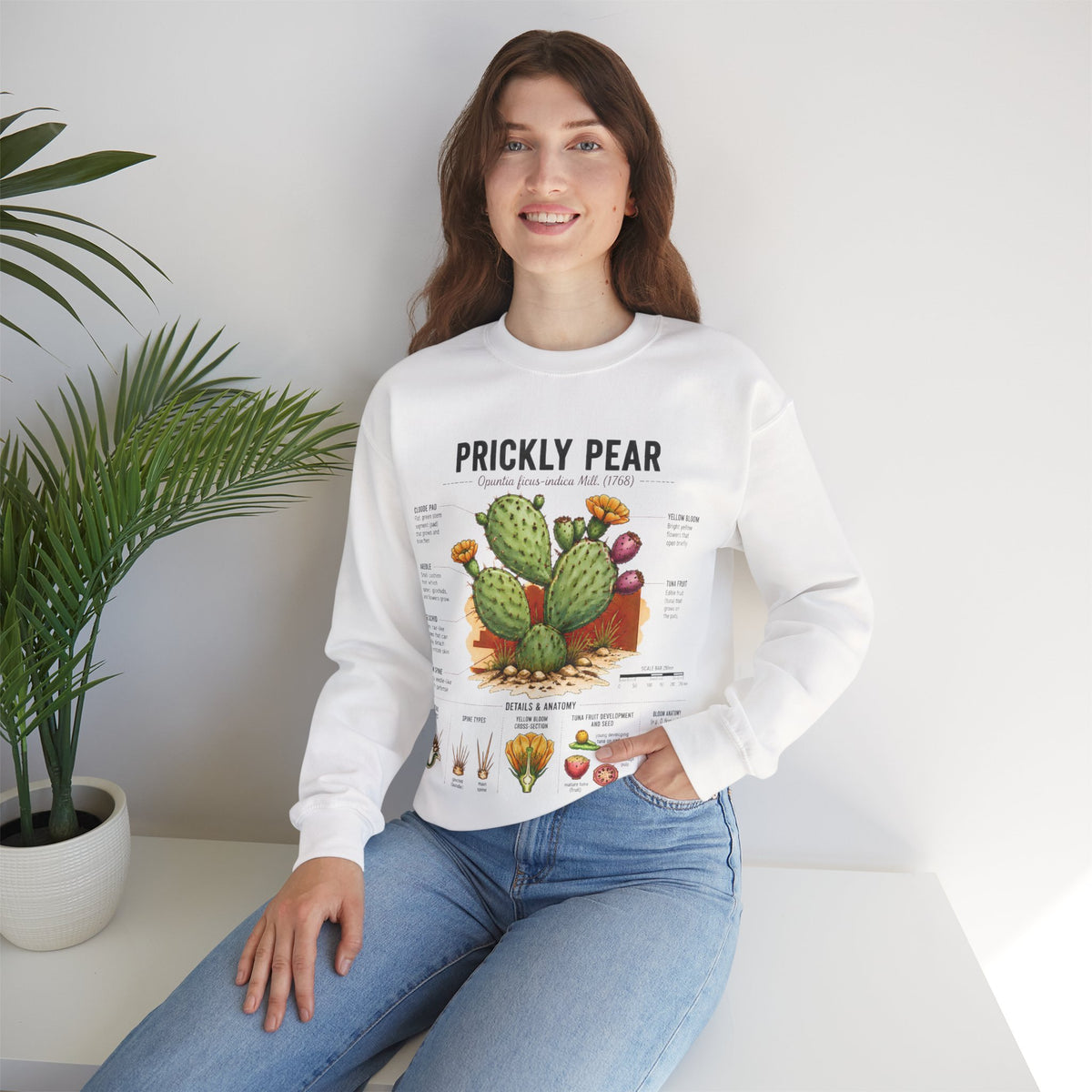 Prickly Pear Botanical Sweatshirt — Cactus Illustration Guide Crewneck